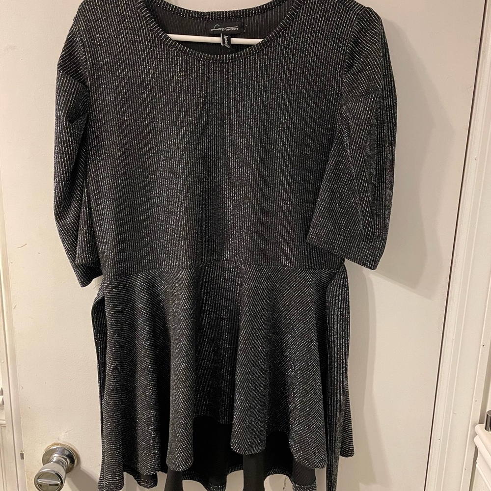 Black silver Glittery peplum Women's Top with belt
